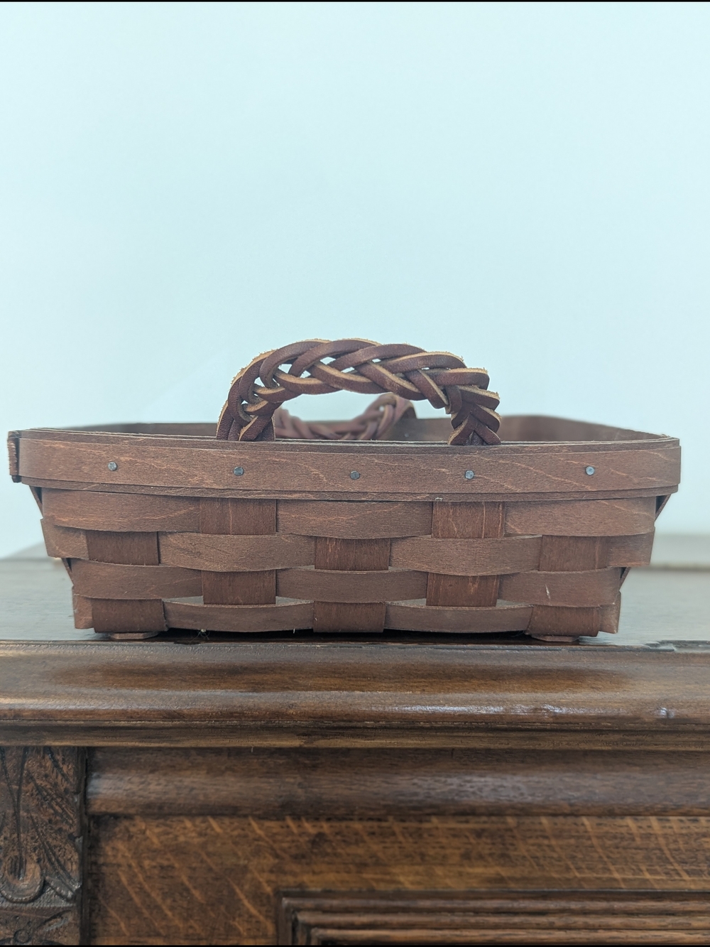 Longaberger Warm Brown Serving Basket with Upgraded Braided Handles